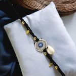 Panchmasi Rakhi for Pregnant Women (Mom to be), Evil Eye [Najariyu] with Golden Coloured Beads, Black Cord, Adjustable Size | Panchmasiyu | Panchmasi | Rakhdi | Bandhan | Raxa Sutra | - Image 2