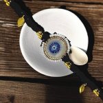 Panchmasi Rakhi for Pregnant Women (Mom to be), Evil Eye [Najariyu] with Golden Coloured Beads, Black Cord, Adjustable Size | Panchmasiyu | Panchmasi | Rakhdi | Bandhan | Raxa Sutra | - Image 7