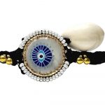 Panchmasi Rakhi for Pregnant Women (Mom to be), Evil Eye [Najariyu] with Golden Coloured Beads, Black Cord, Adjustable Size | Panchmasiyu | Panchmasi | Rakhdi | Bandhan | Raxa Sutra |