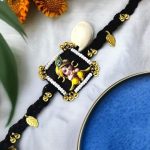 Panchmasi Rakhi for Pregnant Women (Mom to be), with special Baby Krishna Patch and Golden Coloured Beads and charms, Black Colour Cord, Adjustable Size | Panchmasiyu - Image 2