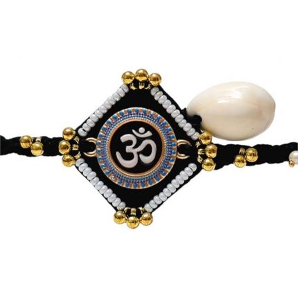 Panchmasi Rakhi for Pregnant Women (Mom to be), OM Design with Golden Coloured Beads, Black Colour Cord, Adjustable Size | Panchmasiyu | Panchmasi | Panchmasi Rakhi | Raxa Sutra | Raksha Sutraa