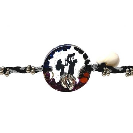 Panchmasi Rakhi for Pregnant Women, Mom-Dad-Baby Photo with Silver Coloured Beads, Black Cord, Adjustable Size | Panchmasiyu | Panchmasi