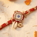 Panchmasi Rakhi for Pregnant Women, With Evil Eye Golden Coloured Beads, Small Size, Red Cord, Adjustable Size | Panchmasiyu | Panchmasi - Image 2