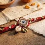 Panchmasi Rakhi for Pregnant Women, With Evil Eye Golden Coloured Beads, Small Size, Red Cord, Adjustable Size | Panchmasiyu | Panchmasi - Image 4