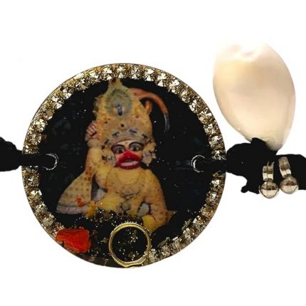 Panchmasi Rakhi for Pregnant Women (Mom to be), Hanumanji's Photo with Silver Coloured Beads, Black Cord, Adjustable Size | Panchmasiyu | Panchmasi | Rakhdi |
