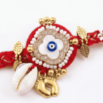 Panchmasi Rakhi for Pregnant Women, With Evil Eye Golden Coloured Beads, Small Size, Red Cord, Adjustable Size | Panchmasiyu | Panchmasi